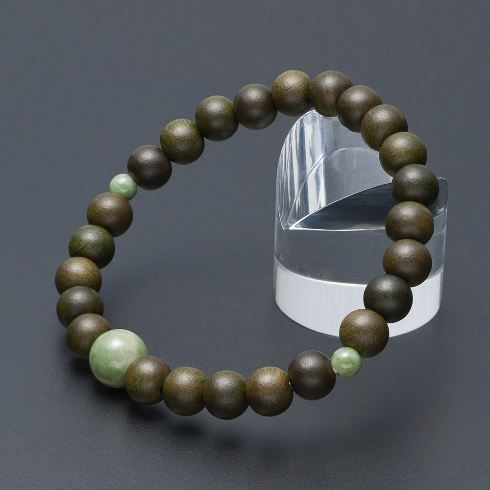 特選腕輪念珠 木玉ブレスレット 緑檀 独山玉仕立 8mm玉(尺二玉) | 滝田商店