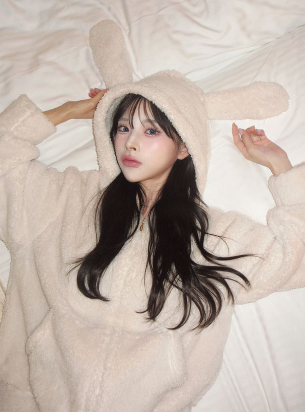 犬耳ふわふわパーカー×ショートパンツセットアップ[ze959