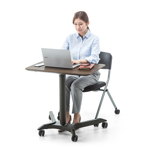 昇降デスク（手動・ガス圧・木目・横幅71.5cm・ノートPC台・キャスター