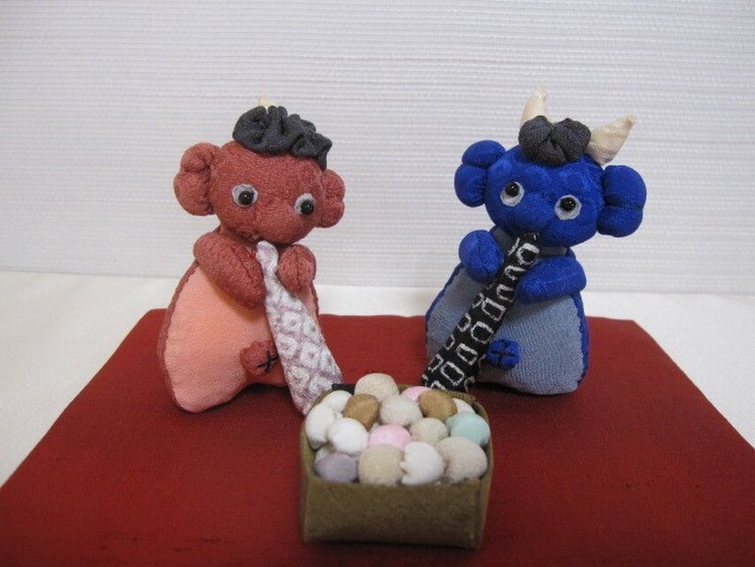 ちりめん細工☆歳時物☆節分飾り☆赤鬼・青鬼・豆まき | iichi 日々の