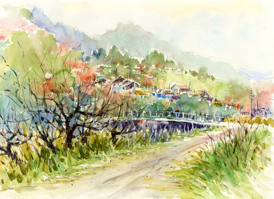 注文制作します 水彩画原画 里の秋 6（＃391） | iichi 日々の暮らしを