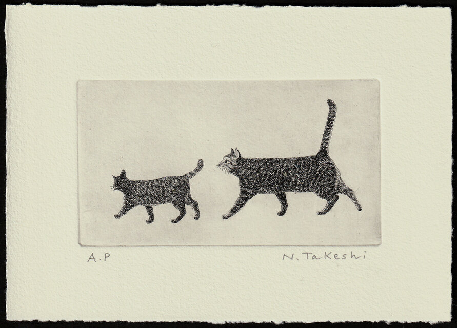 お散歩・二匹の猫/ 銅版画 (額あり） | iichi 日々の暮らしを心地よく