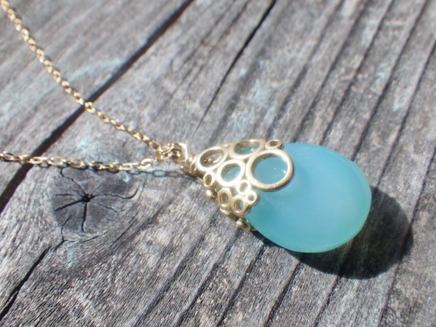 14kgf*海の泡カルセドニーネックレス シーブルーカルセドニー☆HARD