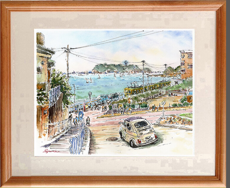 注文制作します 水彩画原画 江の島と鎌高前踏切風景 ＃623 | iichi