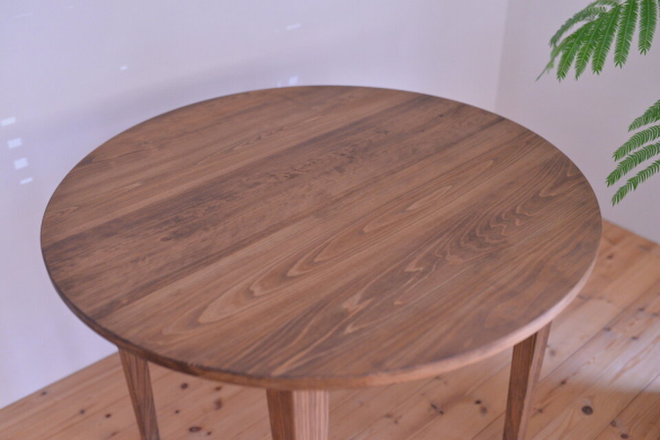 無垢ひのき材丸テーブル（Φ800㎜）アンティーク仕上げ※サイズオーダー