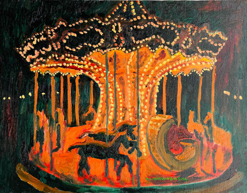 32×41㎝「夜のメリーゴーランド5」原画・油彩画・F6 | iichi 日々の
