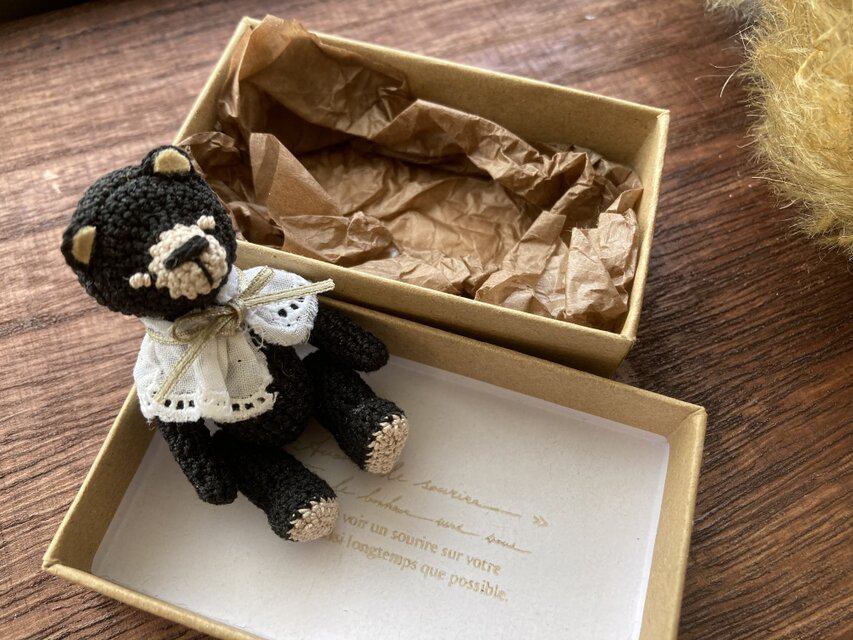 5ジョイント】手のひらサイズのミニチュア・テディベア ＊ 黒色レース