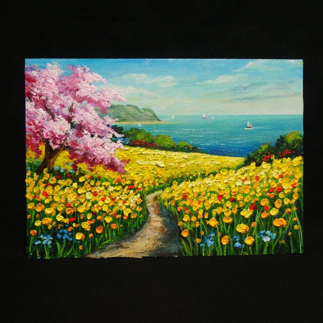 春の油彩画「希望の花咲く春の日」油絵・一点物・原画 | iichi 日々の
