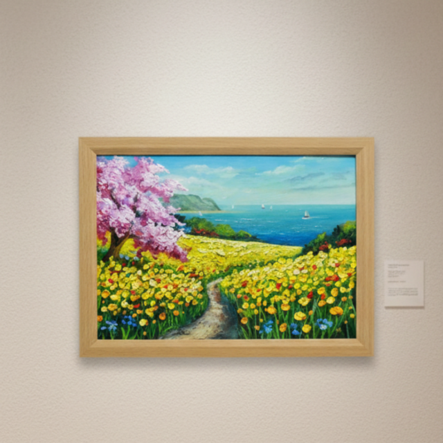 春の油彩画「希望の花咲く春の日」油絵・一点物・原画 | iichi 日々の