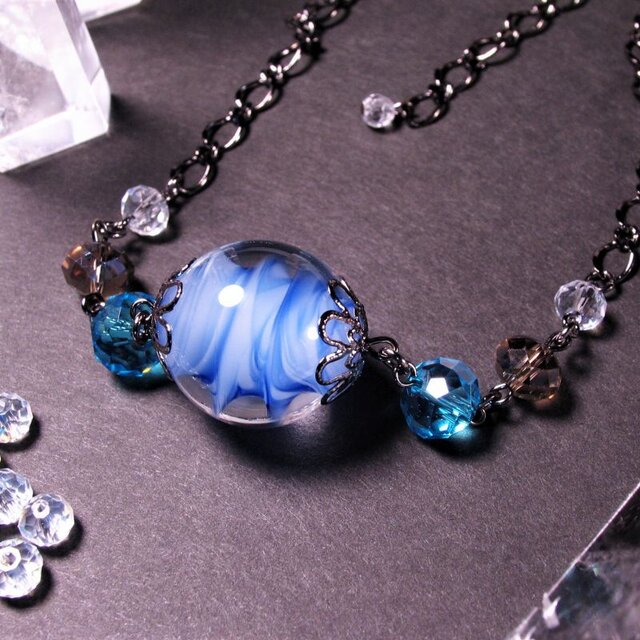 とんぼ玉 ネックレス 伝統 大阪 ガラス 工芸 ビーズ ジュエリー ブルー