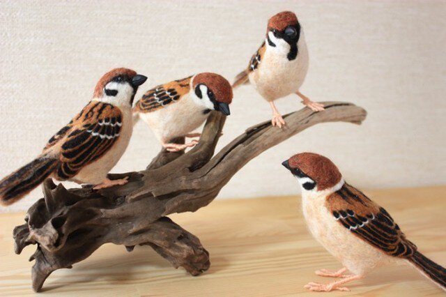 羊毛フェルト - スズメ4点セット | iichi 日々の暮らしを心地よくする