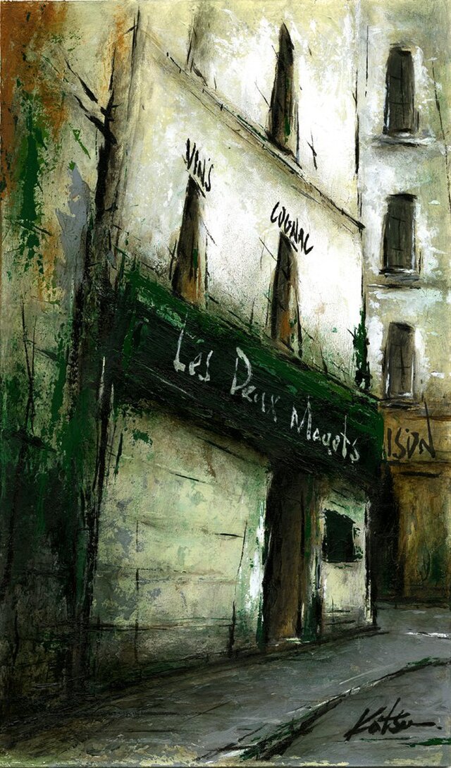 風景画 パリ 油絵「街角のBAR 2015」 | iichi 日々の暮らしを心地よく