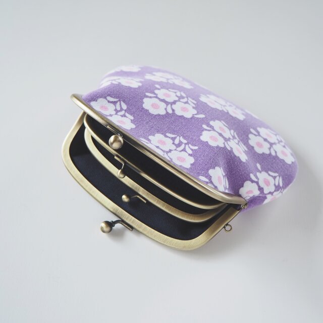 □ヴィンテージ生地の親子がま口財布/パープルの花□ plum(vf-pu