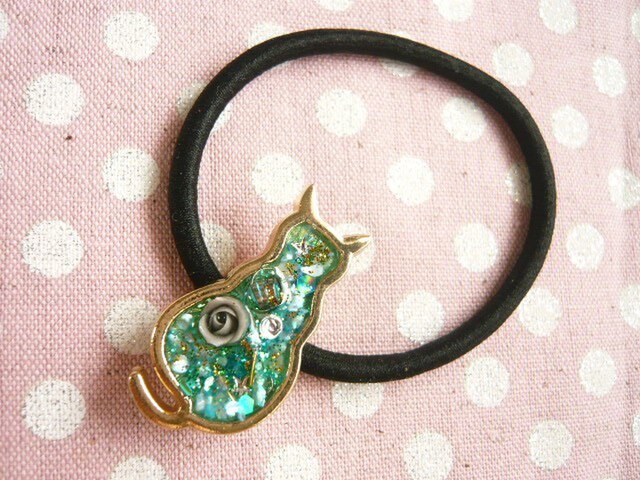 レジン猫手書きヘアゴムブローチポニーフックNo.237