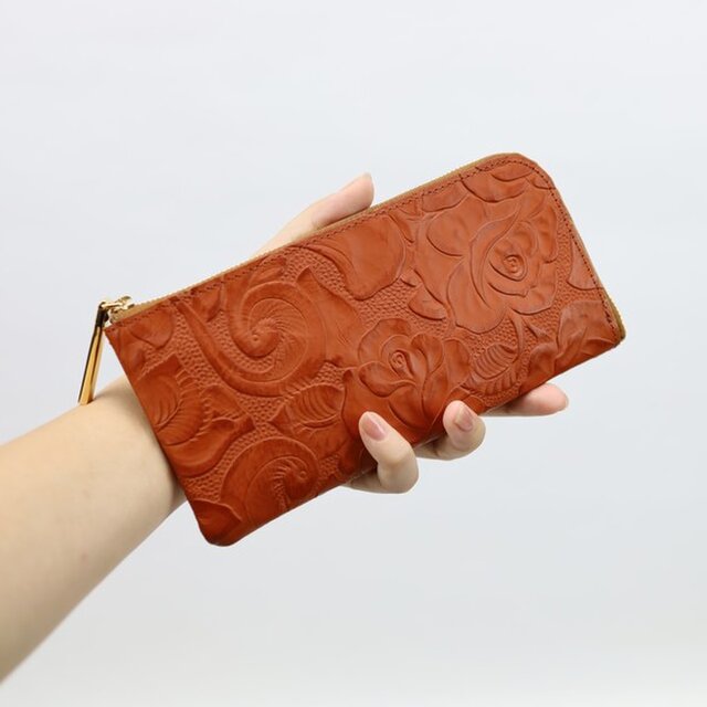 全7色】花柄カービング型押しレザー/上品かつ高級感のある薄マチ軽量で