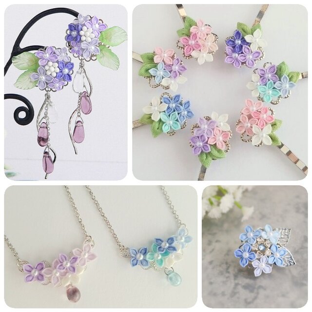 がくあじさいのヘアゴム （ つまみ細工＊受注制作 ） | iichi 日々の