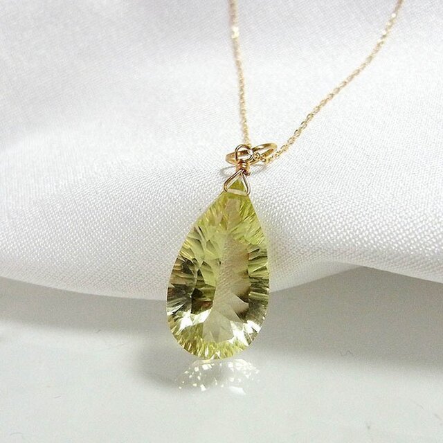 K18 コンケーブカット レモンクォーツ ネックレス トップ チャーム