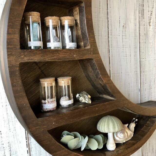 三日月の飾り棚」moon 三日月シェルフ 鉱物専用棚 鉱物のディスプレイ