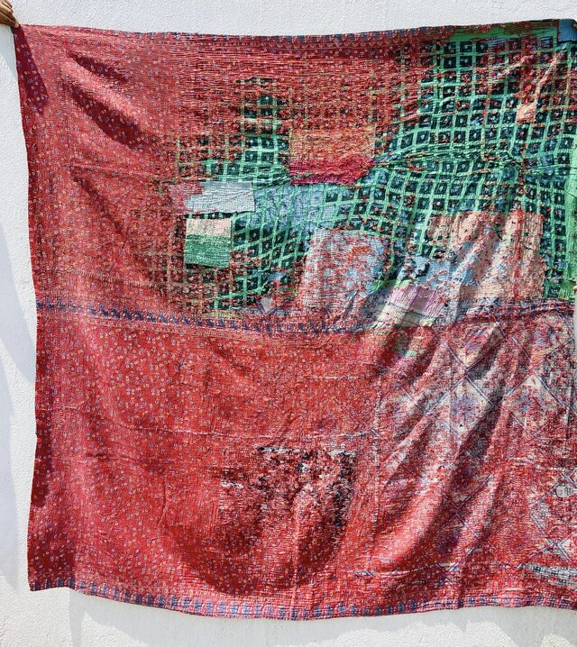 インド ヴィンテージ カンタキルト 165×165 ラリーキルト カバー ラグ