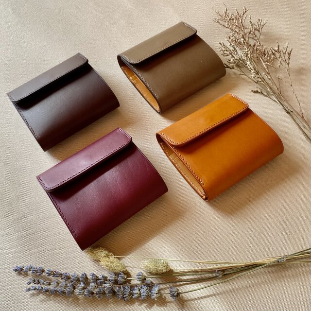 上質イタリアンレザーのコンパクトウォレット コニャック ◇コインが