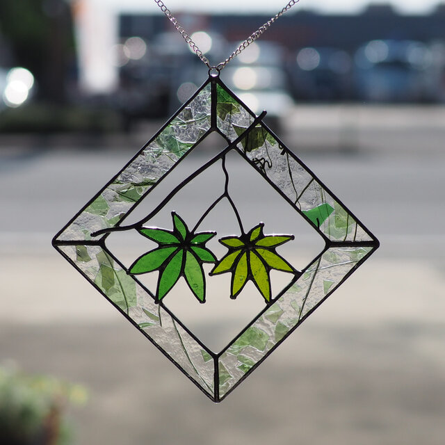 青もみじ」紅葉 ステンドグラス パネル オブジェ サンキャッチャー