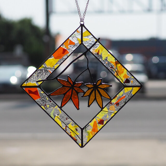 もみじ」紅葉・赤・ステンドグラス・パネル・オブジェ・サン