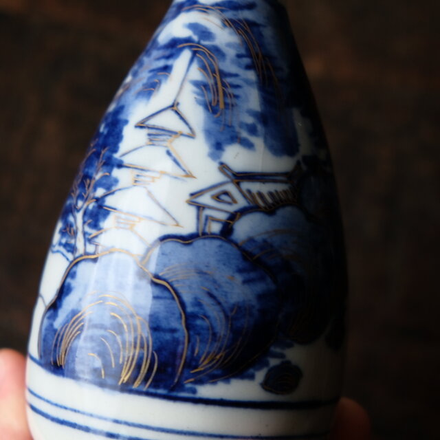 アウトレット品】染付山水で素敵◇九谷焼 ベロ藍染付金彩徳利 酒器