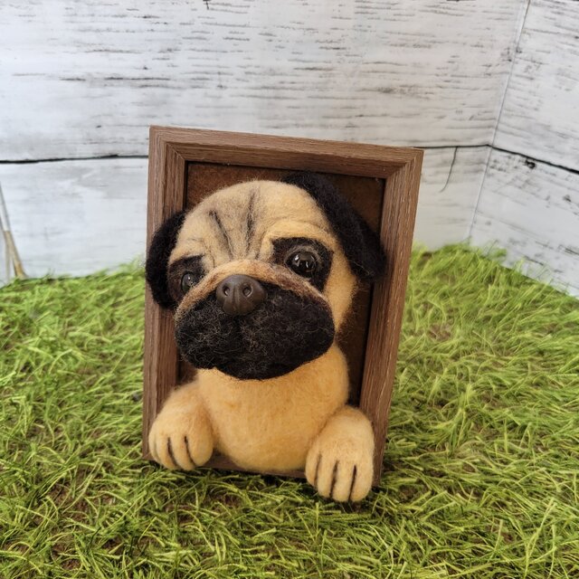 羊毛 フェルト 犬 パグ フレーム 愛犬 犬 オーダー 虹の橋 うちの子