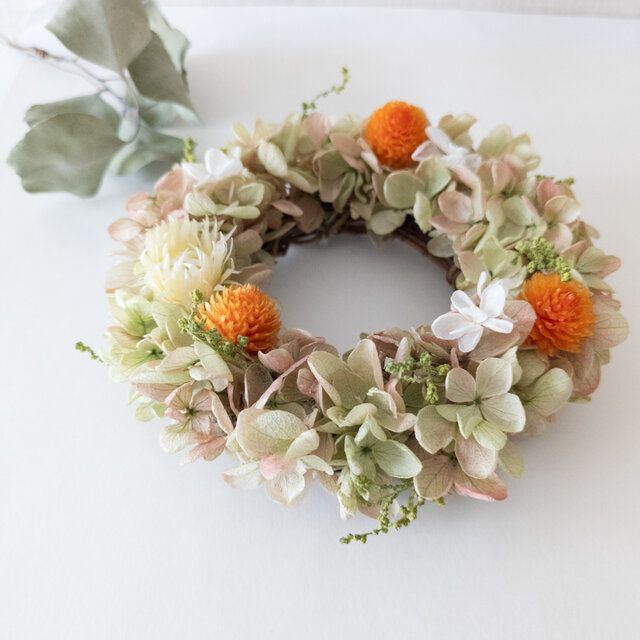 夏色ミニリース 初夏 紫陽花ふわふわ グリーンリース | iichi 日々の