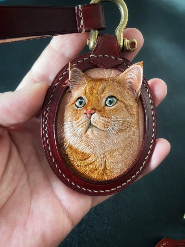 オーダーメイド】うちの子 ペット 彫刻キーホルダー 革の彫刻 ペット