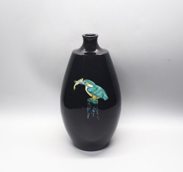 かわせみ 7寸細口砲型 花瓶 [銅製・金胎漆器+螺鈿] | iichi 日々の