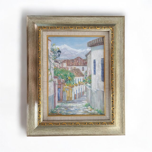 一日の始まり（油絵F4号、スペイン、グラナダ 、原画、額付き