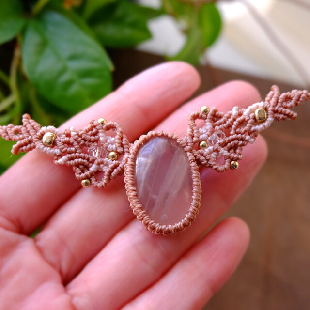 ローズクォーツ（ブラジル産） マクラメ編みチョーカー ネックレス