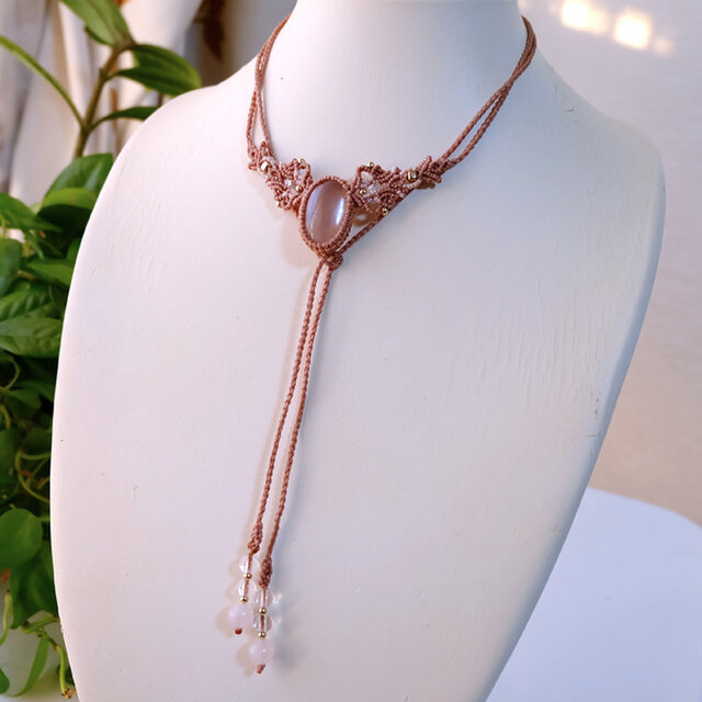 ローズクォーツ（ブラジル産） マクラメ編みチョーカー ネックレス
