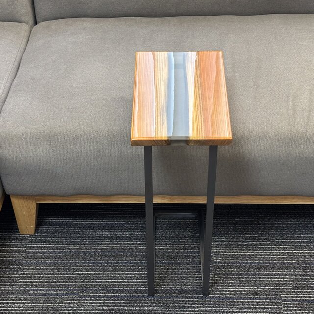 サイドテーブル アイアン 欅 無垢材 木製 天然木 一枚板 コの字