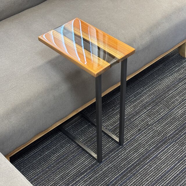 サイドテーブル アイアン 欅 無垢材 木製 天然木 一枚板 コの字