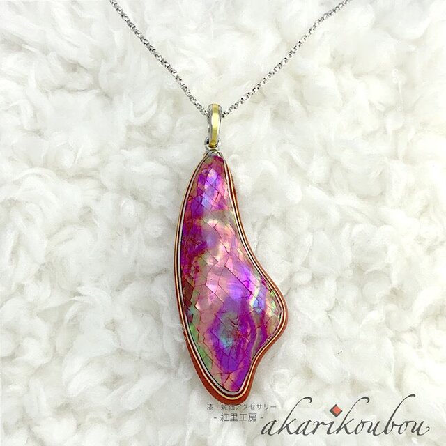 sv925】螺鈿ペンダント ピンク 螺鈿細工 純金箔 プラチナ箔 | iichi