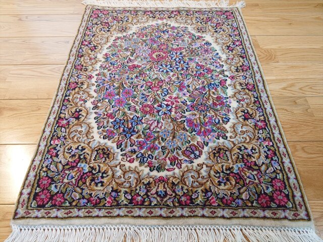 ペルシャ絨毯ケルマン産 フラワー 花柄 玄関マット小 75（83フサ込