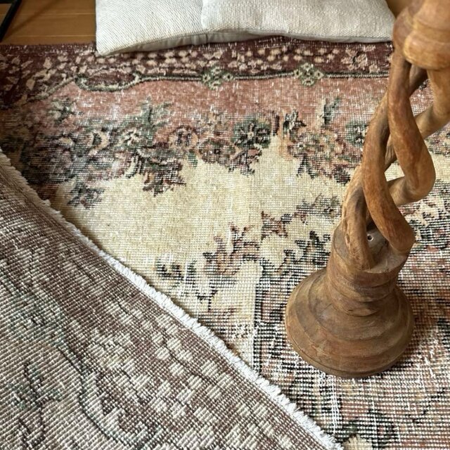 124×204ピンクベージュ×ブラウン 王道メダリオン トルコヴィンテージ