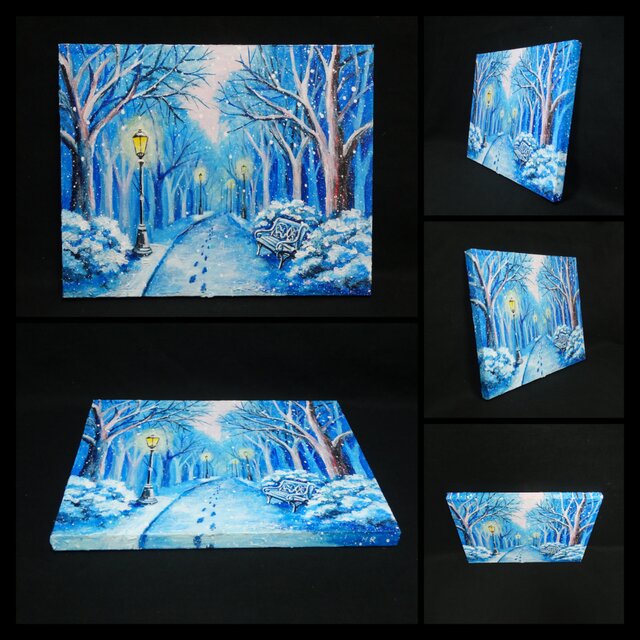 油絵 原画 雪景色 冬景色 幻想的 青 絵画 F3「雪降る幻想」 | iichi