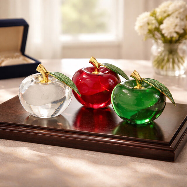 ガラスオブジェ｜Smallリンゴ 置物・インテリア クリスタル｜透明感の