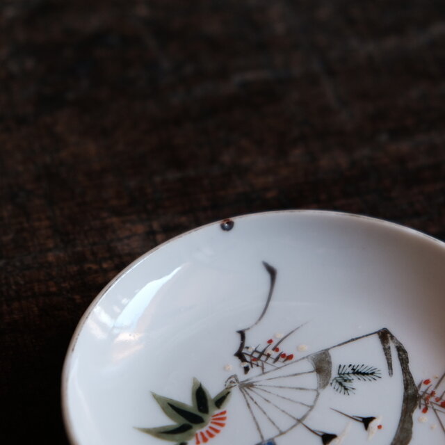 扇子と松竹梅◇瀬戸焼 色絵金彩小皿 骨董・antiques 丁寧な暮らしに