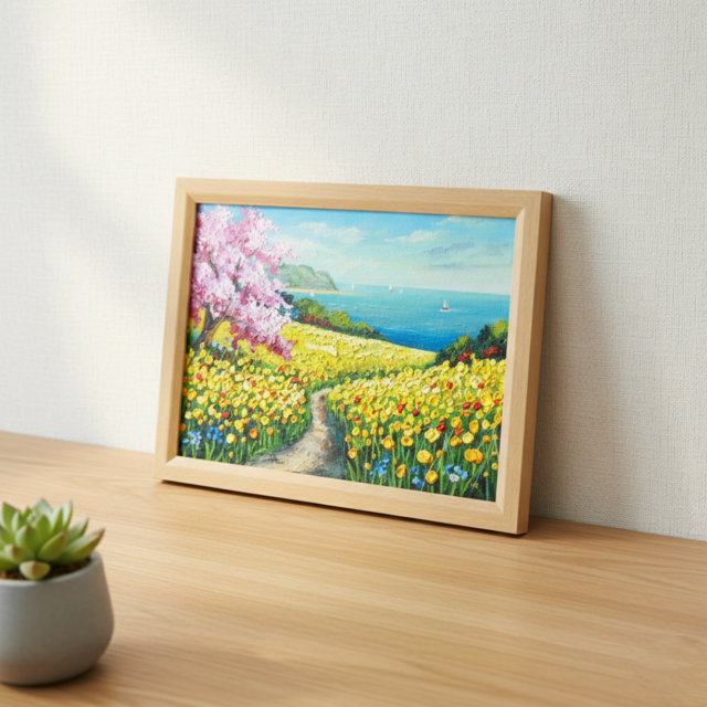 春の油彩画「希望の花咲く春の日」油絵・一点物・原画 | iichi 日々の