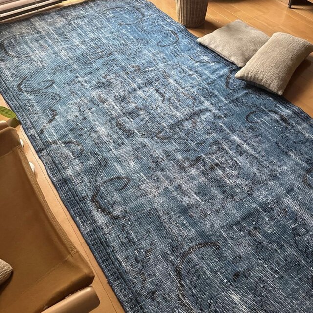 大判114.5×240レアブルーオーバーダイ メダリオン トルコヴィンテージ