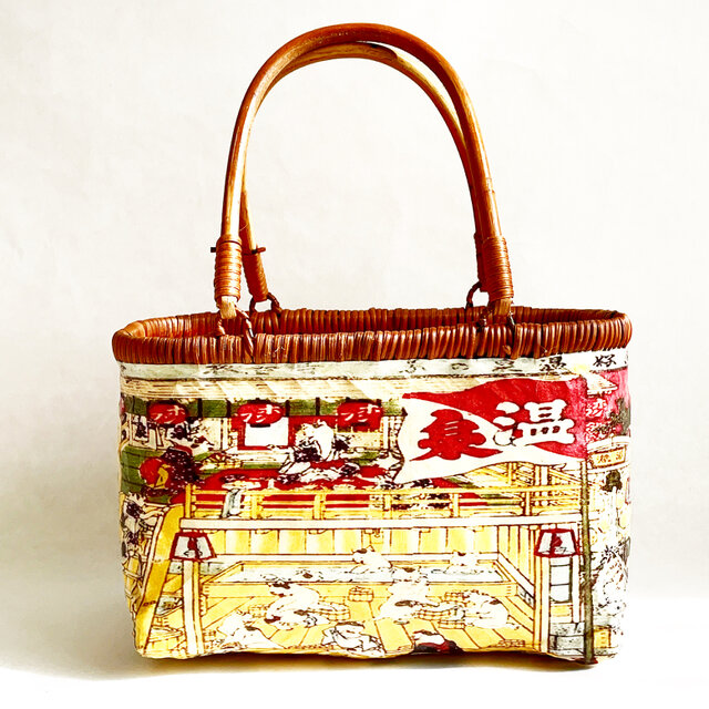 一閑張りバッグ “温泉猫” 浮世絵仕上げ | iichi 日々の暮らしを