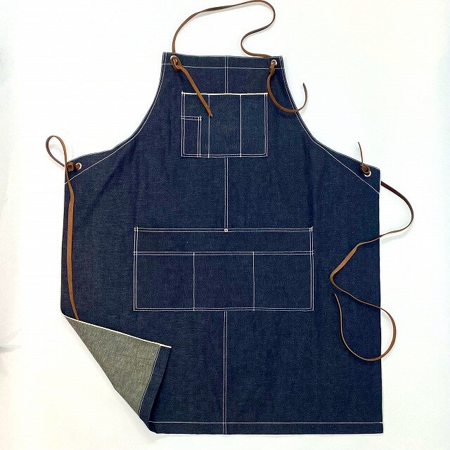 セルビッジ岡山デニムライトオンスエプロン×イタリア本革/メンズ