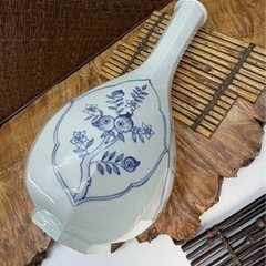 韓国陶磁 東国窯 造 朝鮮 白磁 染付 面取瓶 柘榴 文 共箱 在銘 良品 李