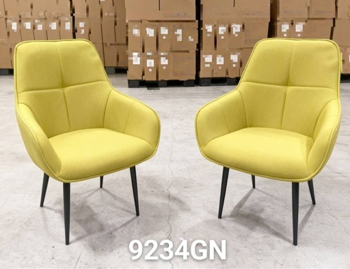 ダイニングチェア イエロー2脚セット 布張り北欧風デザイン