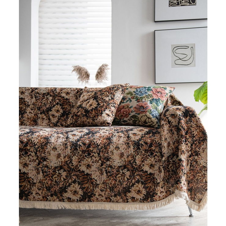 レトロアンティークフリンジ花柄ソファーカバー ソファーカバー マルチ