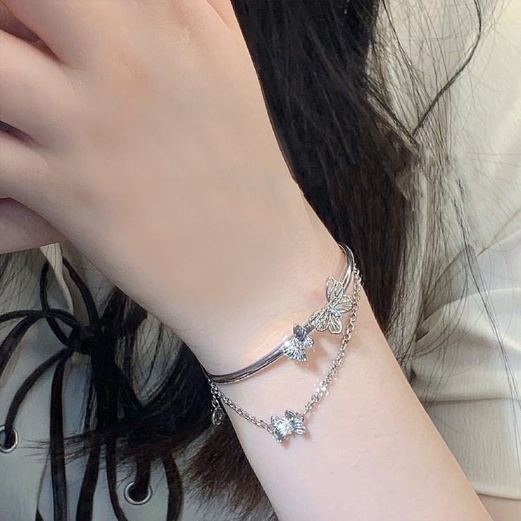 ブレスレット 2連バングル 蝶々モチーフ[品番：II000010977